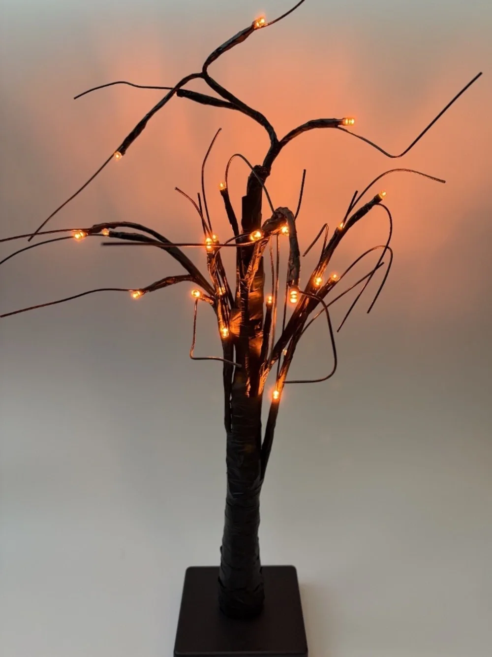 2 Pack Black Halloween Trees 2 Ft Orange Lights Battery Operated Indoor Decor